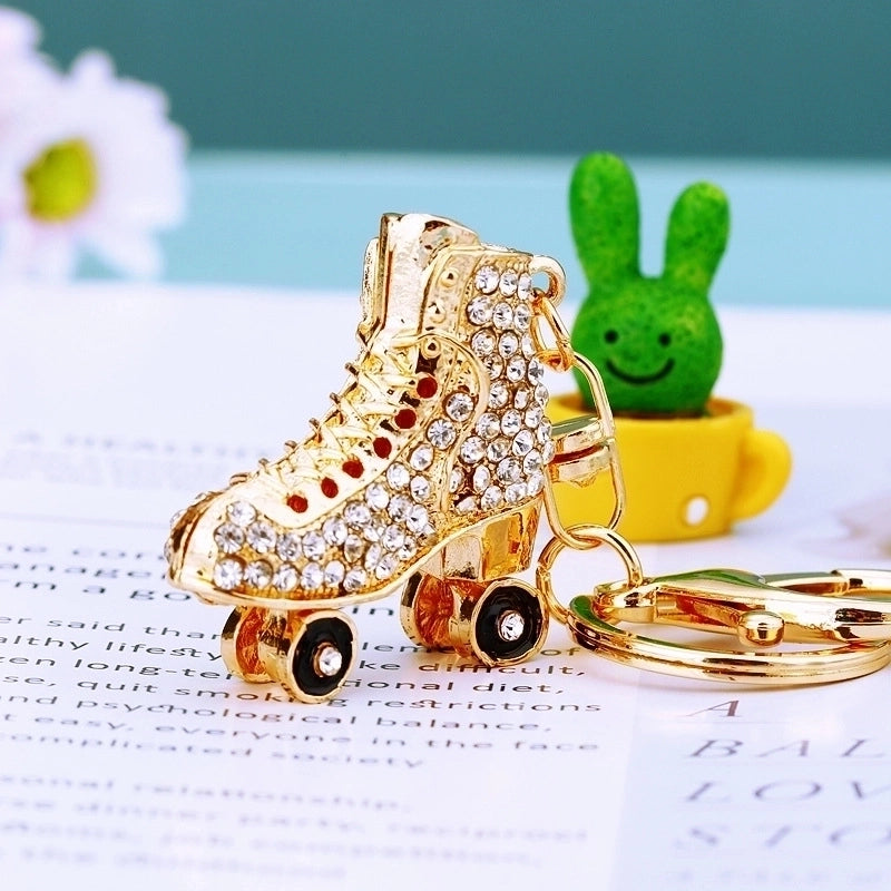 Elegant Lady Korean Style Skates Metal Inlay Rhinestones Women’s Bag Pendant Keychain