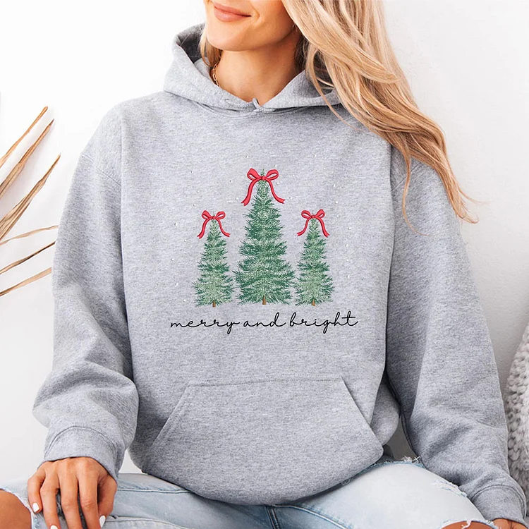 Merry & Bright Christmas Tree Sweatshirt  Festive Pullover Crewneck, Christmas Gift