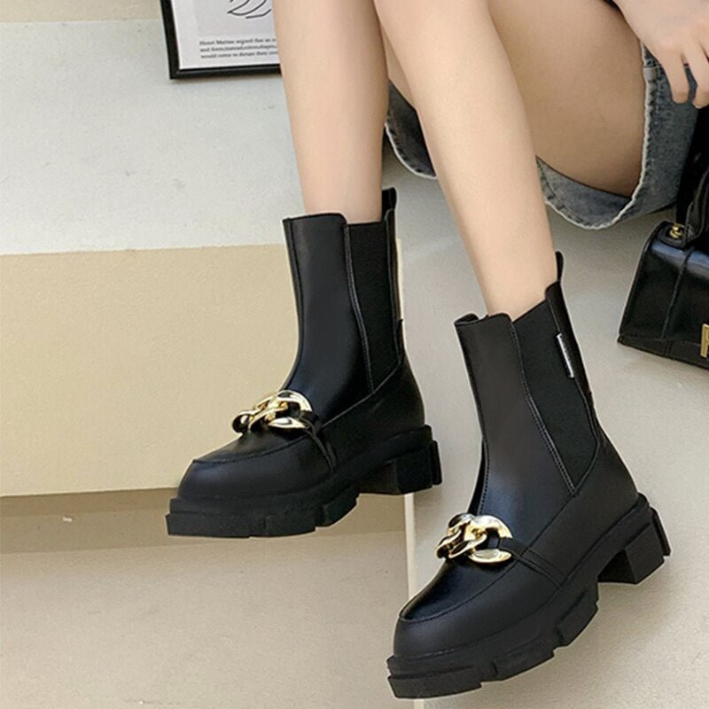 Mid Heels Female Snow Boots Goth Casual Platform Shoes 2021 Winter Warm Ankle Fashion Gladiator New Designer Motorcycle Boots