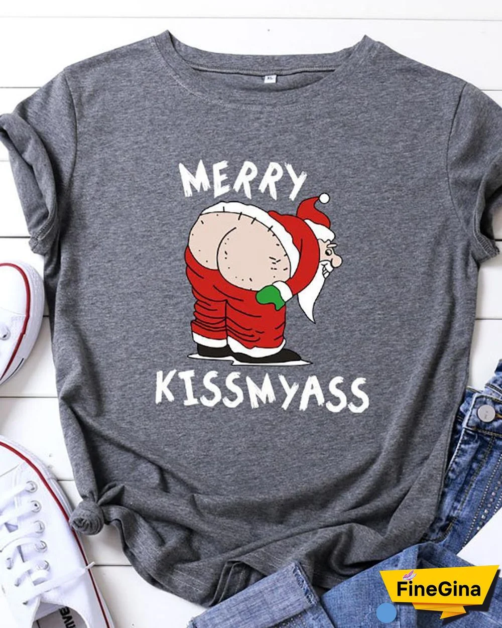 Christmas Short Sleeve Satin Print T-Shirt P10835