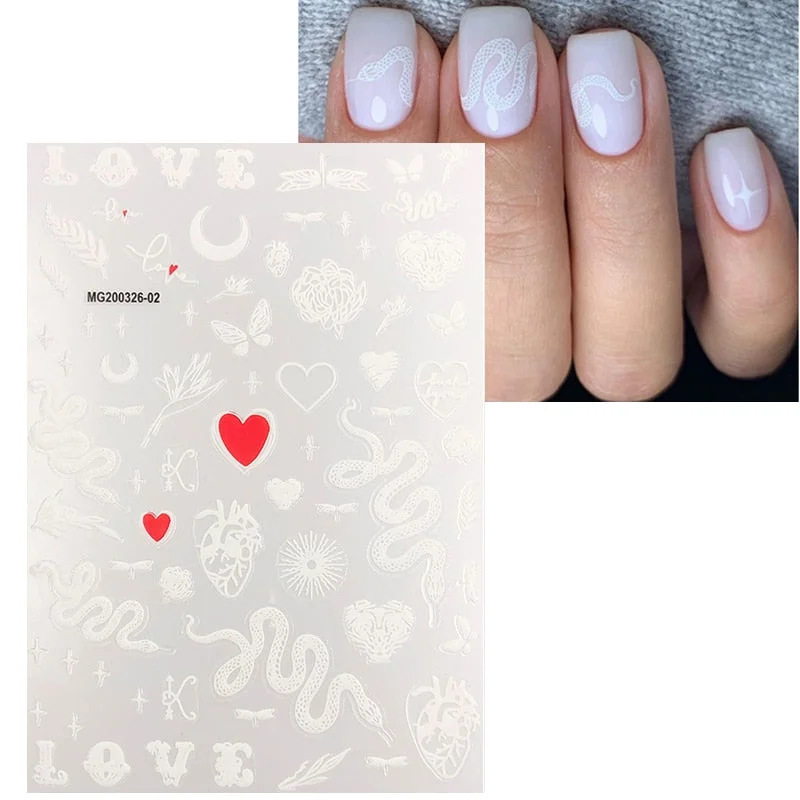 Black Colorful Snake Designs 3D Nail Stickers Sexy Geometric Lepard Nail Decals DIY Nail Art Decorarion