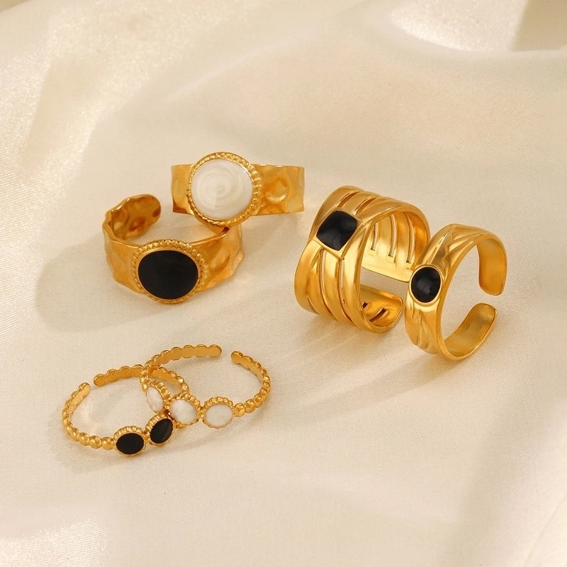 2 Pieces 304 Stainless Steel 18K Gold Plated Vintage Style Enamel Round Open Rings