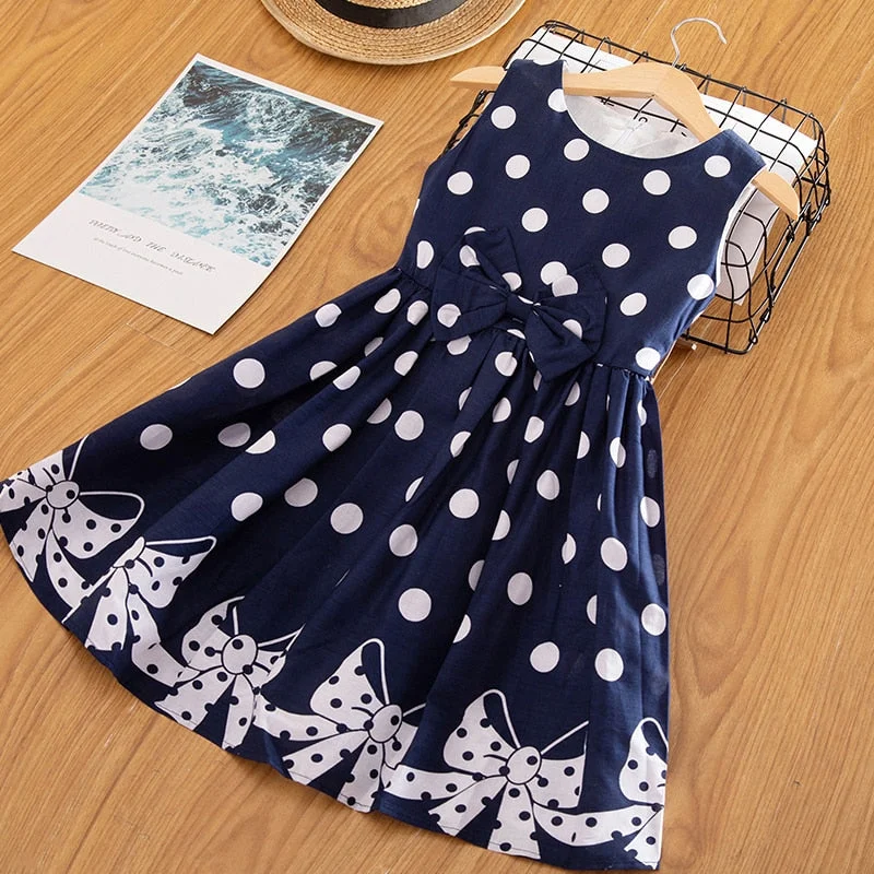 3-12 Years Girls Polka-Dot Dress 2021 Summer Sleeveless Bow Ball Gown Clothing Kids Baby Princess Dresses Children Clothes