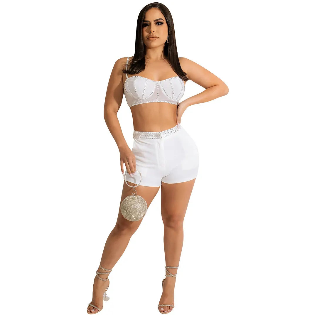 Churchf Churchf New Hot Drill Sling Zip Wrapped Chest Vest Shorts Two-Piece Set