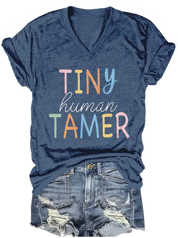 Tiny Human Tamer Funny Letter Art Print Casual T-shirt