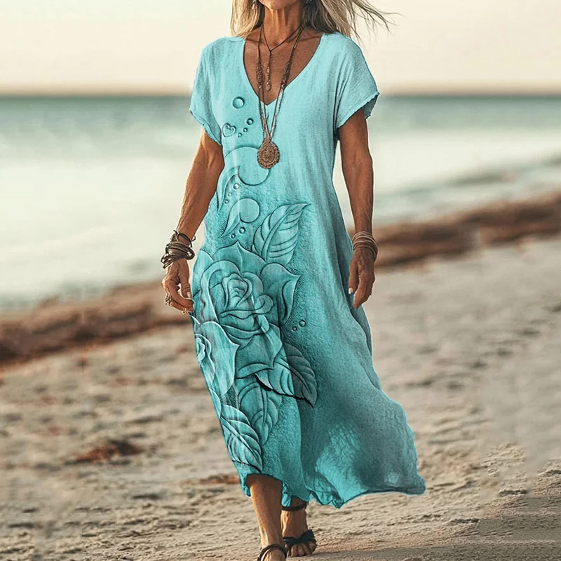 Women's Rose Leather Textured Linen Blend Dress