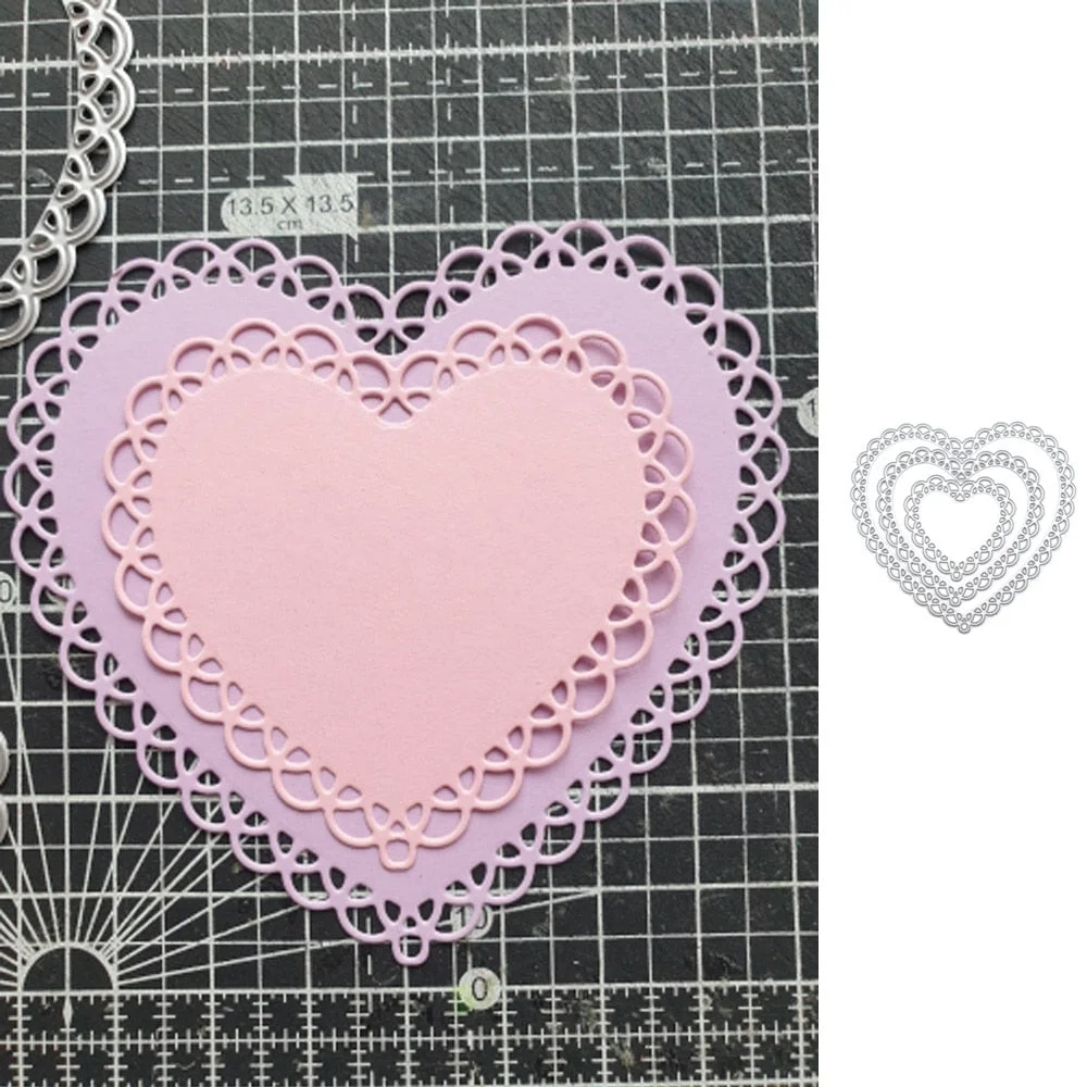 3Pcs Lace Hearts Metal Dies Cut Template for Embossing DIY Scrapbooking Paper Album Gift Cards Making New Stencil Craft Cuts