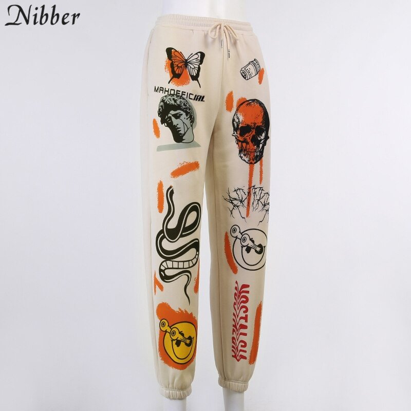 Nibber 2021 Autumn Winter Trousers Street  Wear Gothic Trend Cotton Multi-pattern Printing Bandage Thick Warm Casual Harem Pants