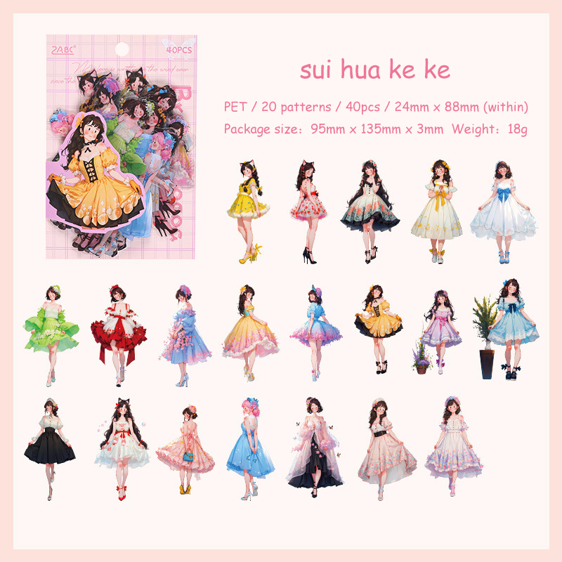 3 Journalsay 40 Sheets Charming Time Record Series Kawaii Girl Character PET Sticker