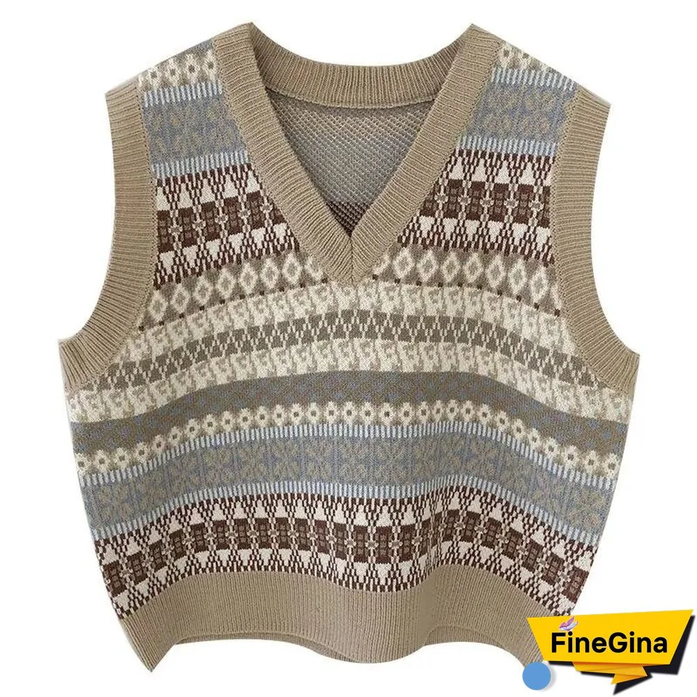 Vintage Harajuku V-Neck Women Sweater Vests Fall Fashion Loose Sleeveless Y2k Waistcoat Casual Korean Chic Sweater Tanks