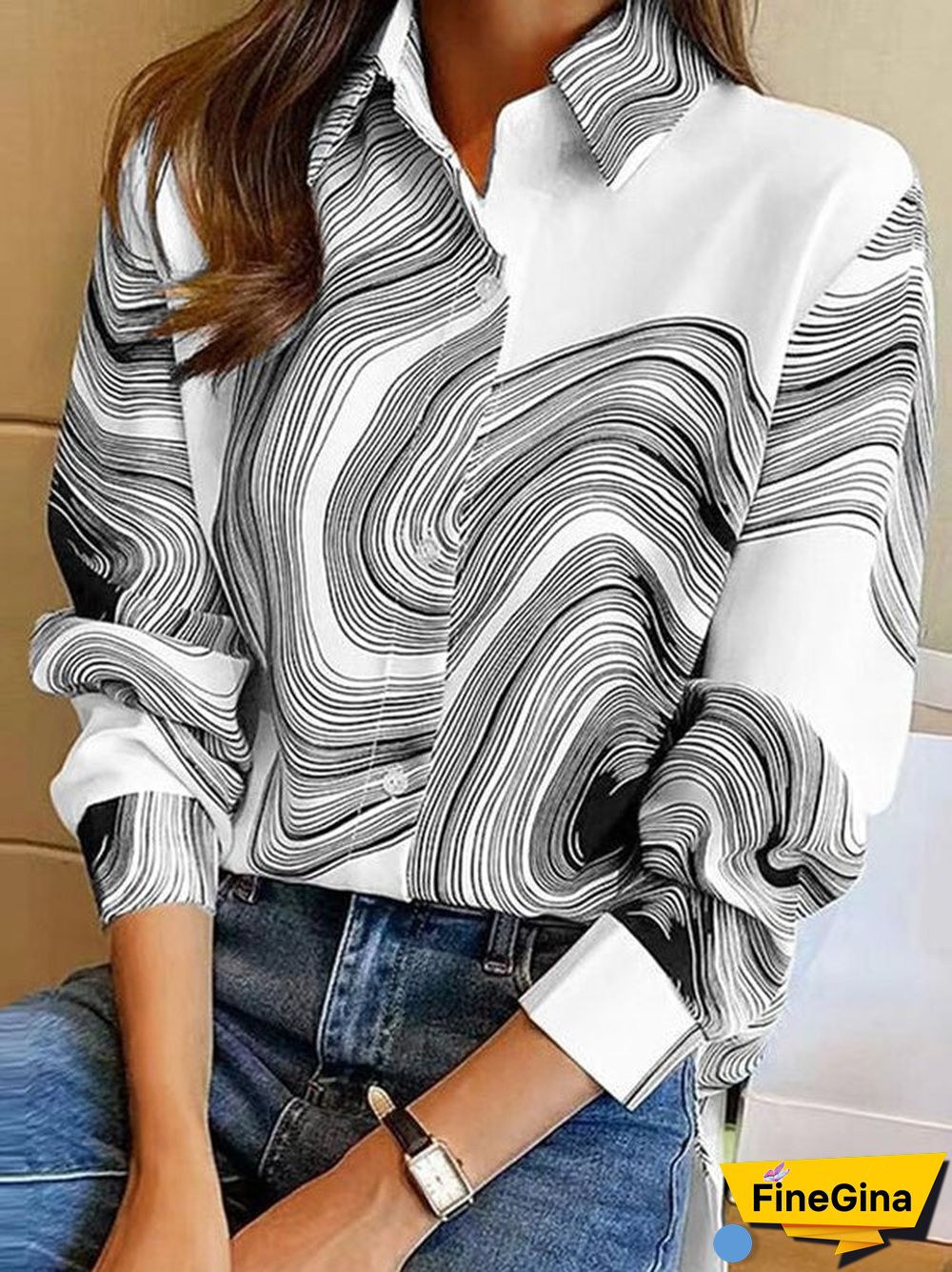 Elegant Long Sleeve Print Shirt