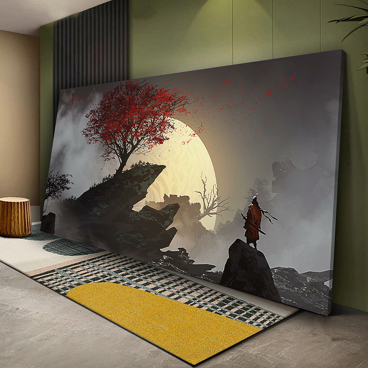 Red Tree Samurai Canvas Wall Art QDJ varity-store
