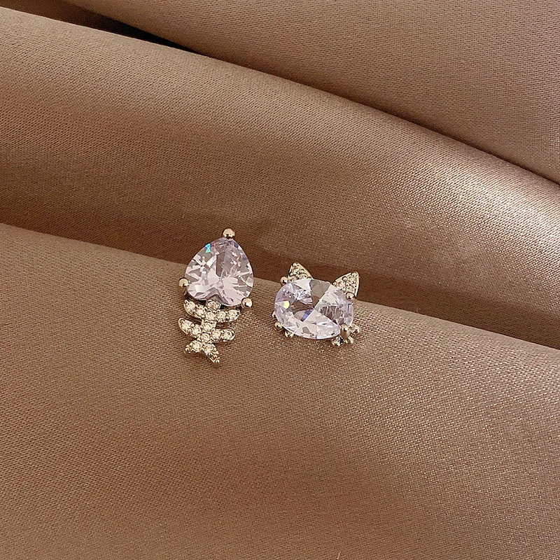 Cute Cat Zircon Earrings