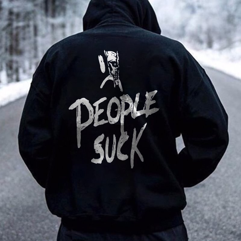 People Suck Skull Letters Print Casual Hoodie -  