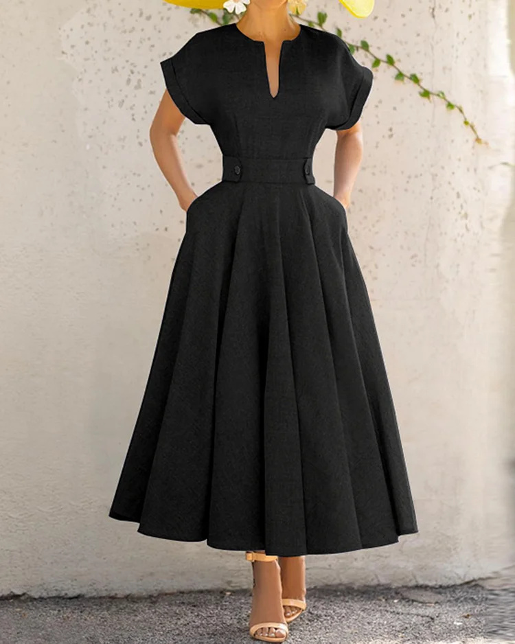 V-neck Waist Paneling Dress