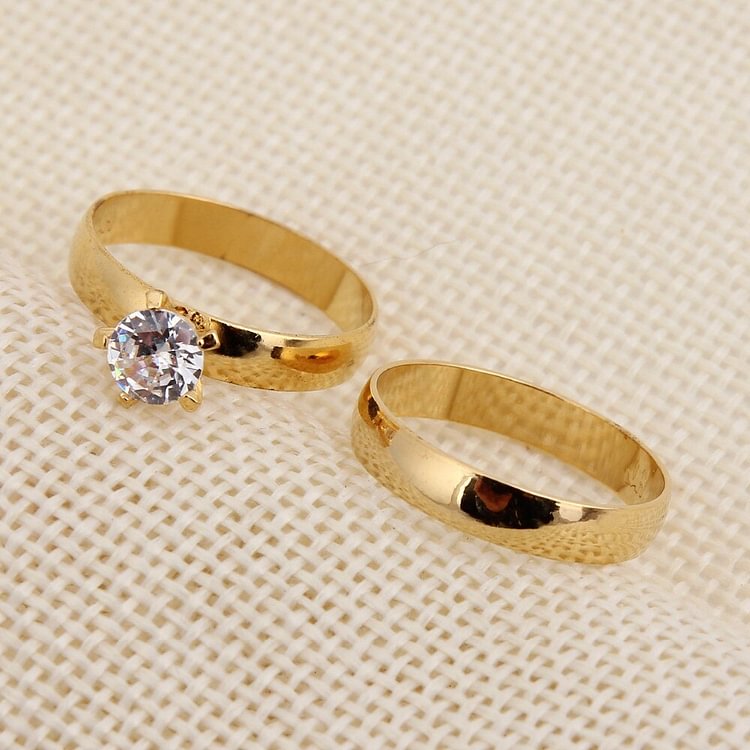 24k Fashion Wedding Ring for Couples Inlay CZ Zirconia Engagement Jewelry Finger Rings