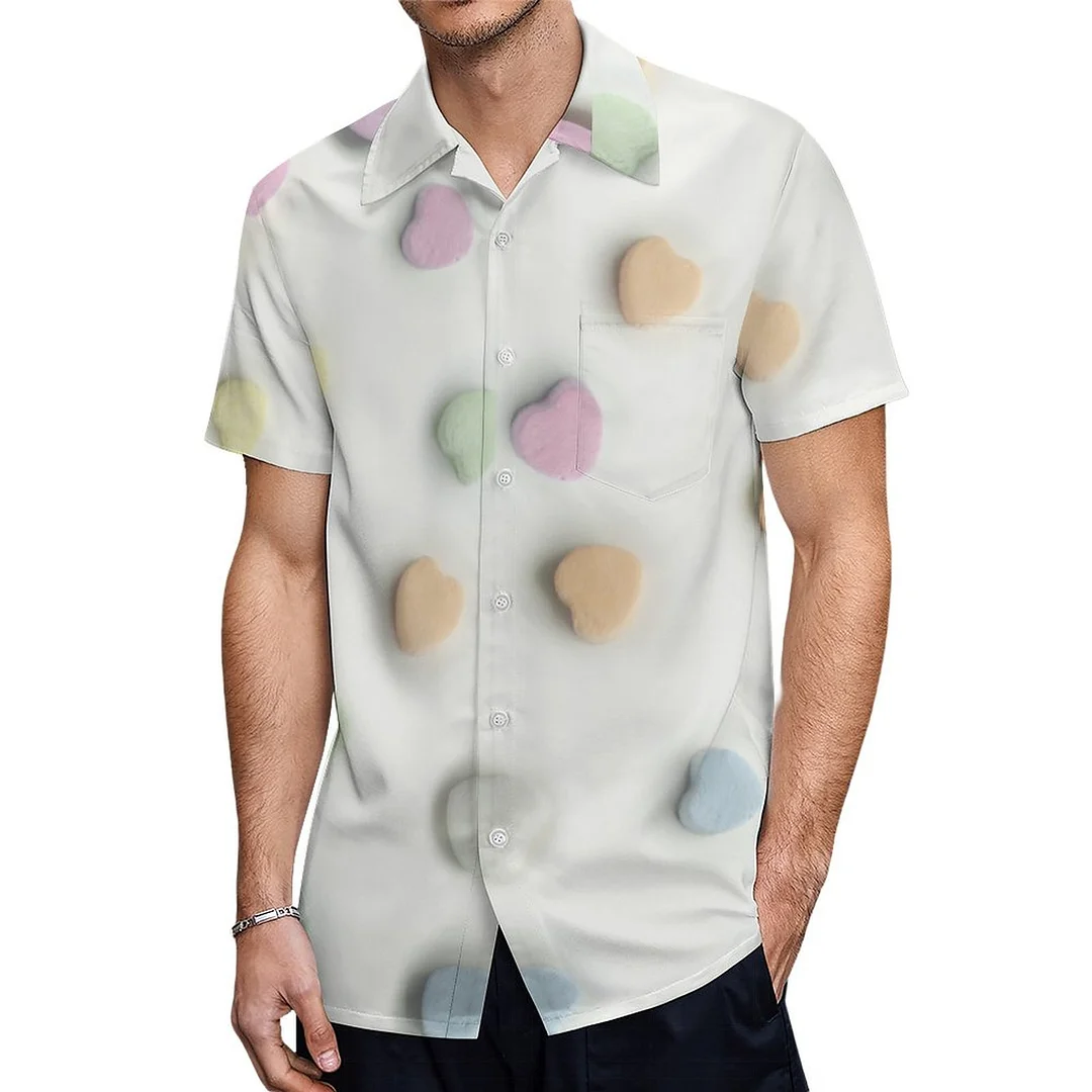 Sweet Polka Dot Candy Rainbow Red White Hearts Hawaiian Shirt Mens Button Down Plus Size Tropical Hawaii Beach Shirts