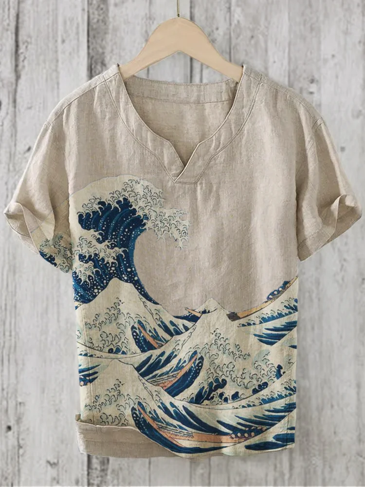 The Great Wave off Kanagawa Linen Blend Shirt