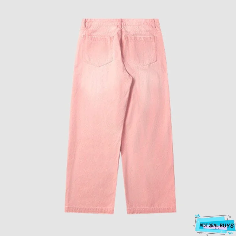 Macaron Inspired Washed Wide Leg Jeans