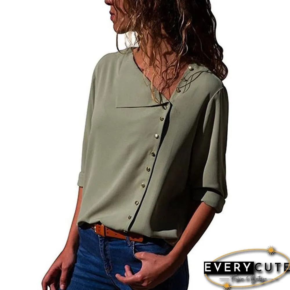 Womens tops and blouses-fashion long sleeve-skew collar chiffon blouse casual plus size