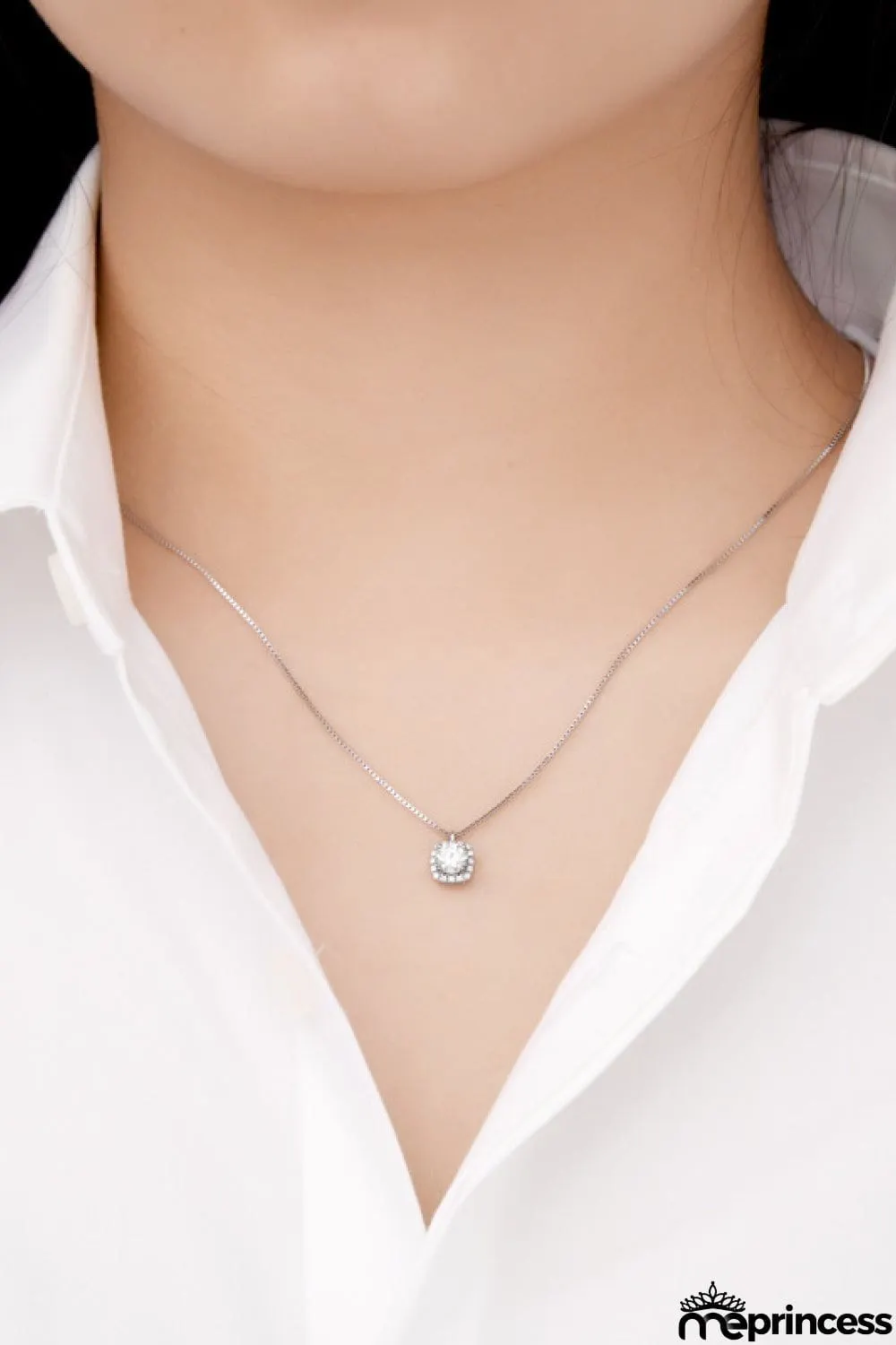 Moissanite Pendant Platinum-Plated Necklace