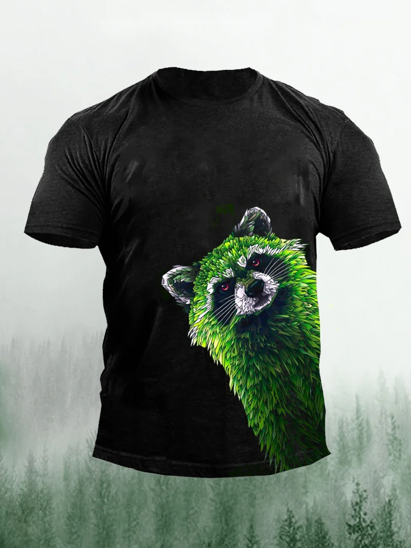 The Green Raccoon Is Watching You Forest Style Men's T-shirt in  mildstyles