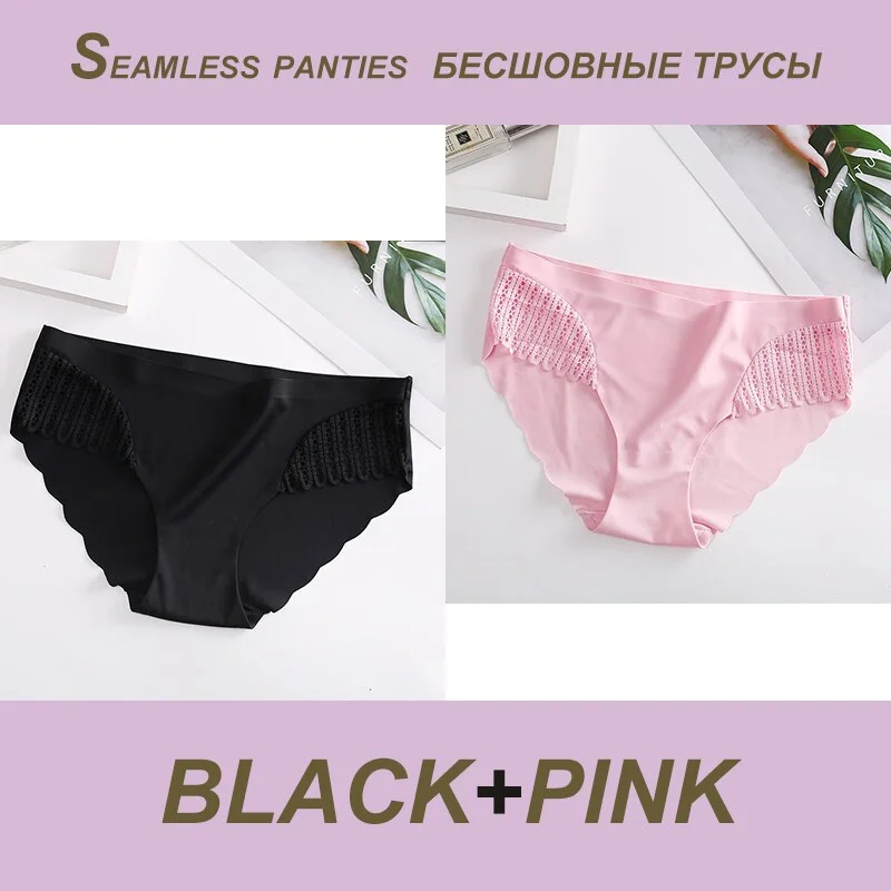 2PCS/Set Sexy Seamless Panties Lace Women Panties Female Briefs  Lingerie Women's Underpants Solid Color Ropa Interior Femenina
