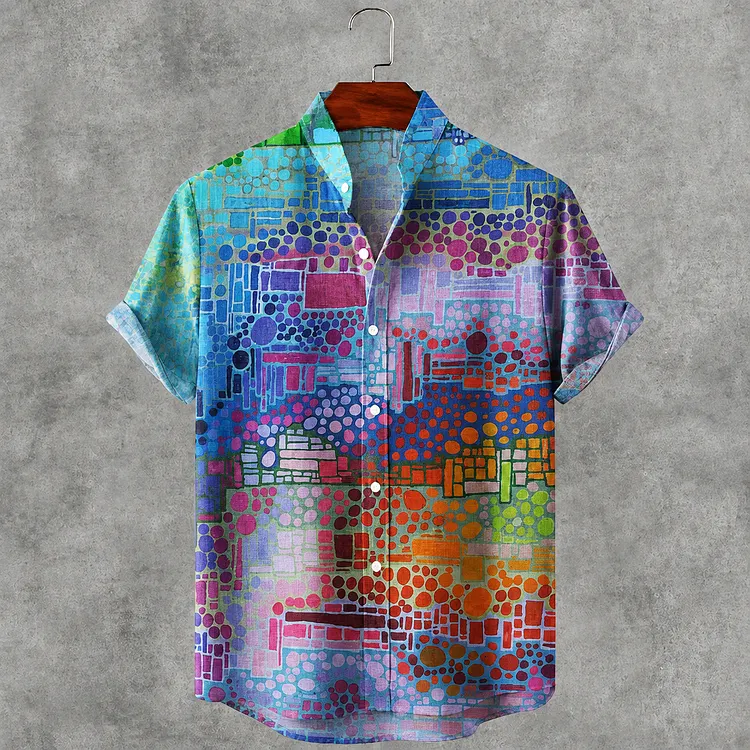 Men's Abstract Geometric Art Print Short Sleeve Casual Shirt
