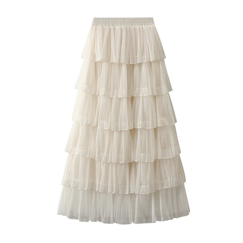 Nigikala Nigikala Yarn Half Skirt Long Girl 2025 New Spring And Autumn Super Fairy Layer Cake Skirt Skirt Over The Knee Dress 0902