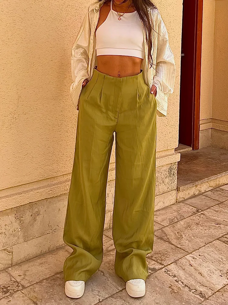 Chic Olive Green Wide - Leg Pants