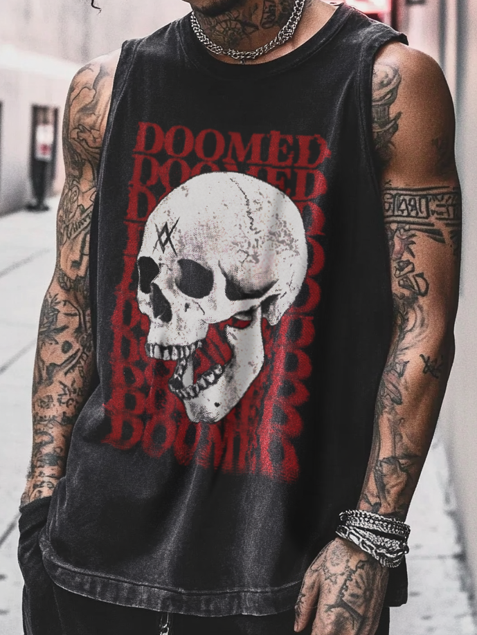 Shoptechwear Art Satanic Rock Skull Acid Wash Casual Vest