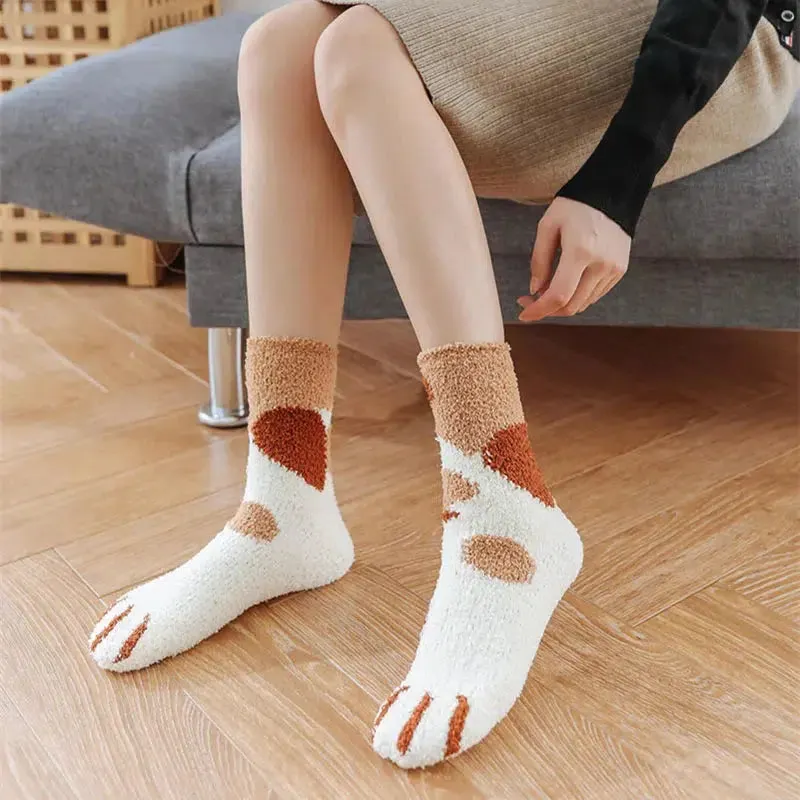 Brownm Paw Plush Socks