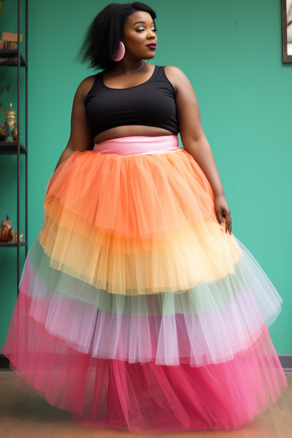 Design Plus Size Party Elegant Multicolor Colorblock Layered Contrast Tulle Skirts [Pre-Order]