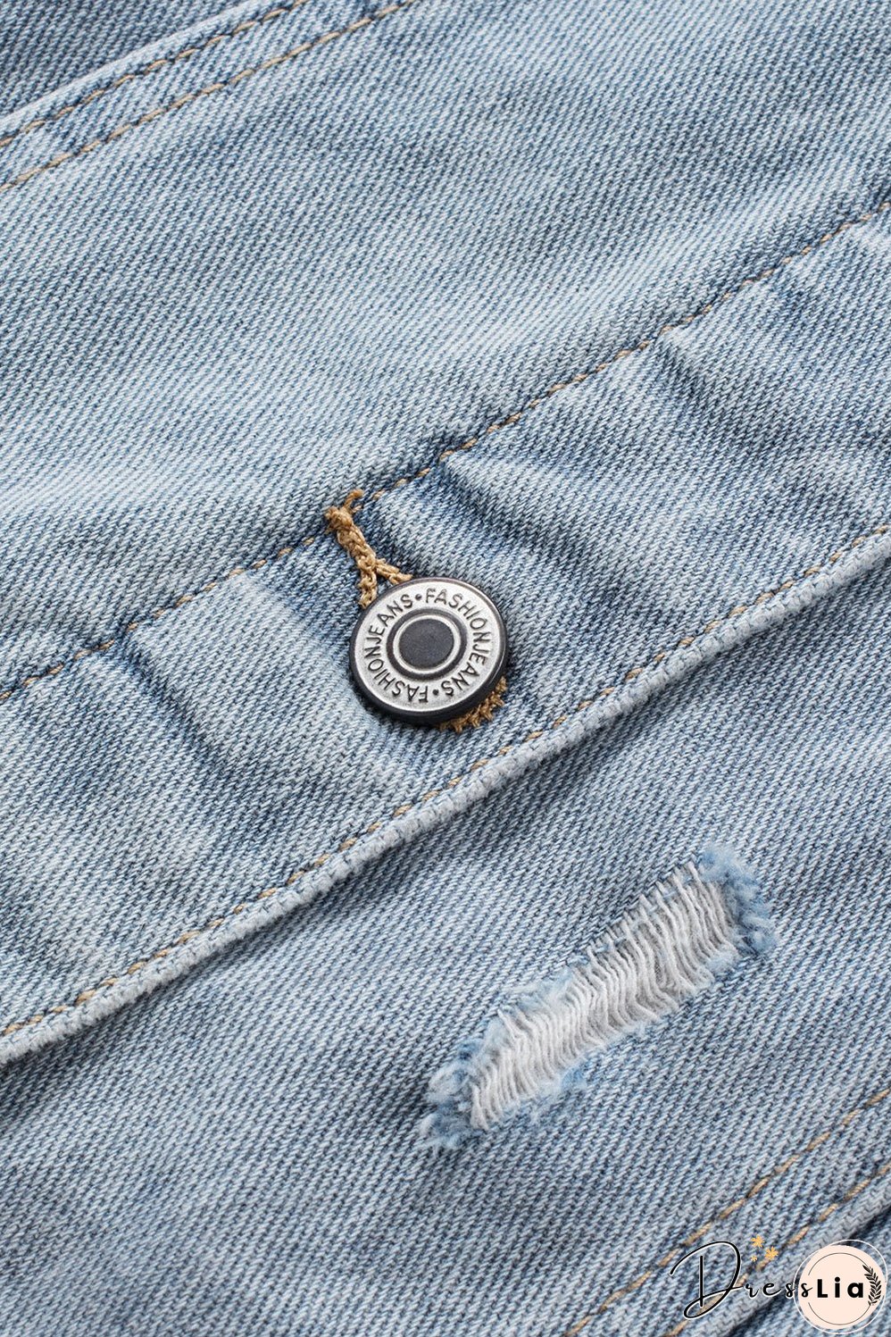 Button Closure Ripped Hooded Denim Jacket