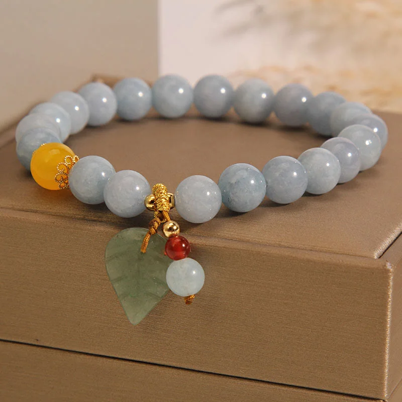 Aquamarine Jade Leaf Healing Charm Bracelet