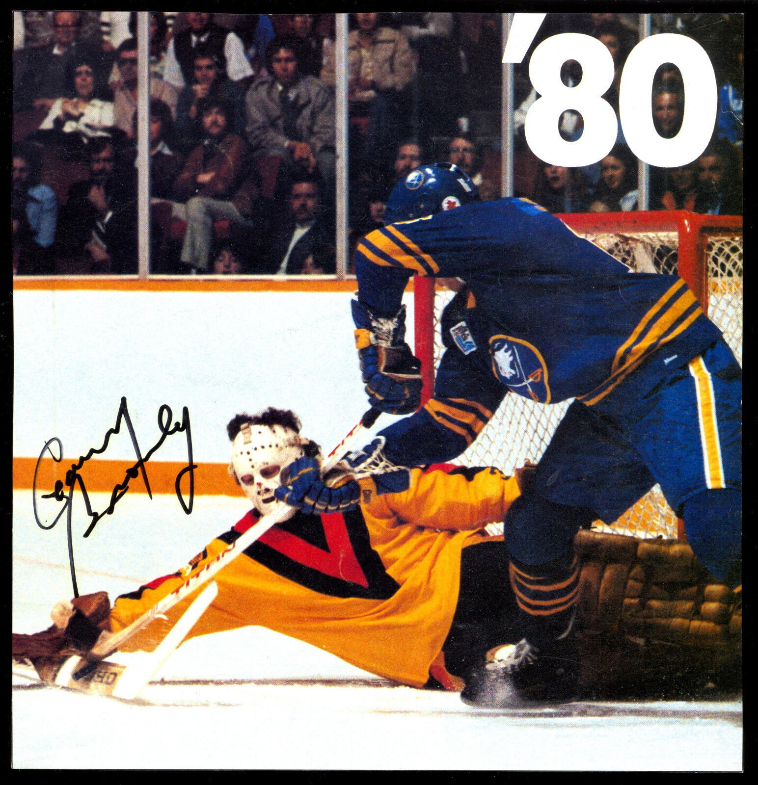 VANCOUVER CANUCKS VS SABRES GARY BROMLEY Photo Poster painting ADD 7.5X7.5 HAND SIGNED AUTOGRAPH