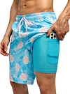 difficort Mens Swim Trunks Quick Dry Bathing Suit 9 inch Inseam Board Shorts with Compression Liner and Zipper Pocket
