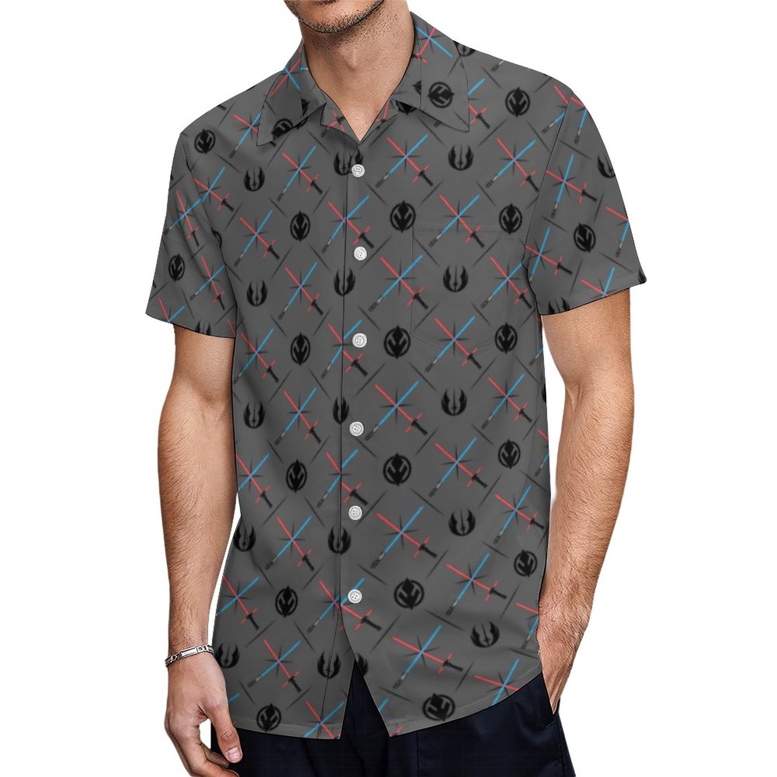 Jedi Vs Sith Lightsaber Logo Pattern Hawaiian Shirt Mens Button Down Plus Size Tropical Hawaii Beach Shirts