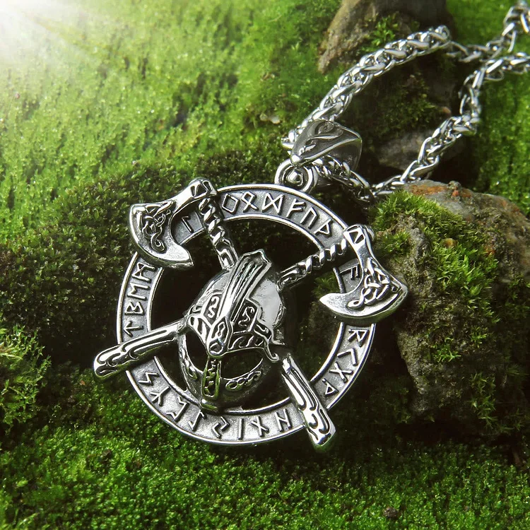 Coutureaura Double Tomahawk Warrior Helmet Necklace