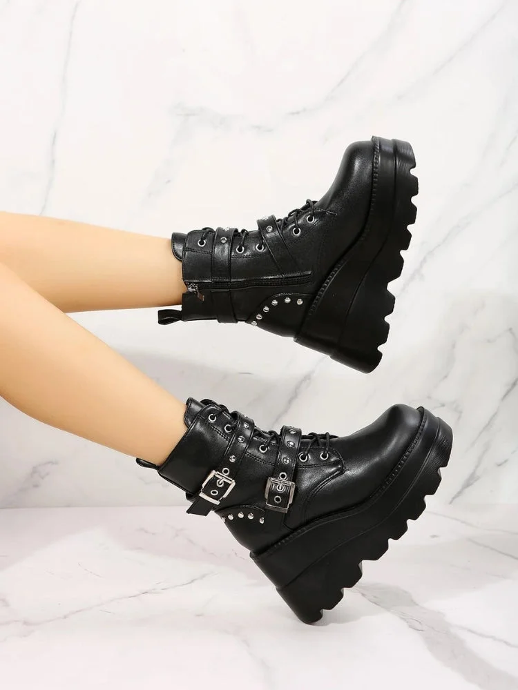 Brownm Belted Platform Boots