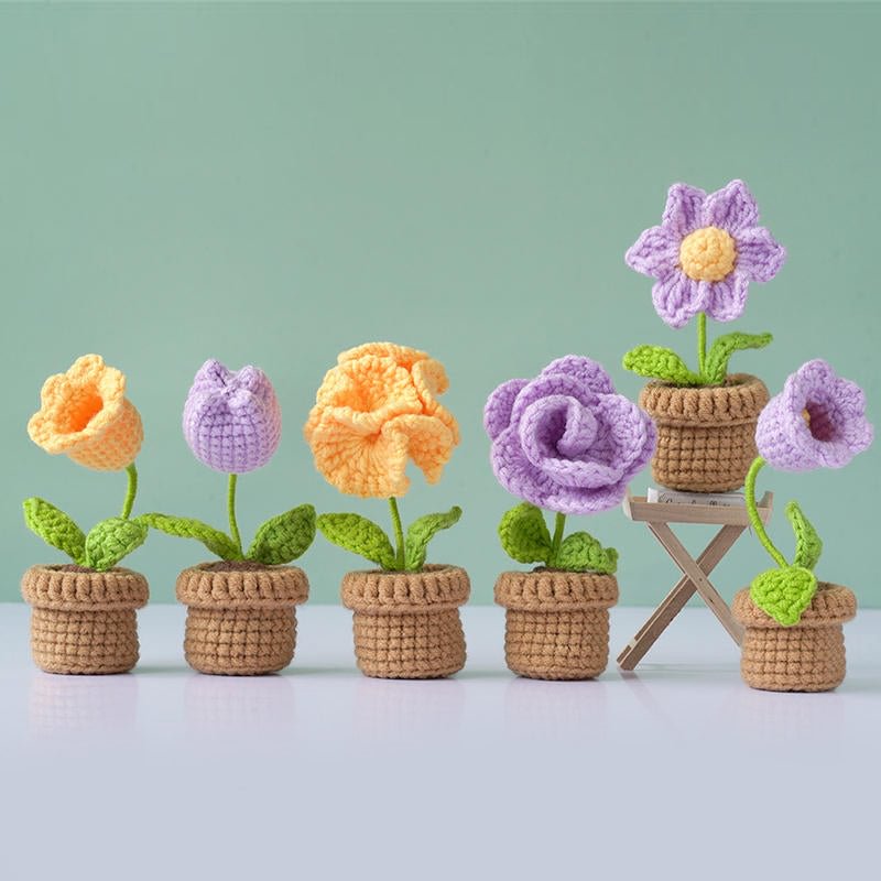 Cuteeeshop Purple Flowers and Potted Plants Beginners Crochet Kit with Easy Peasy Yarn