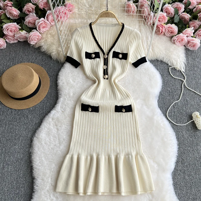 Zingj Zingj Fish Tail Dress Female Summer Dress 2024 New Knitted Black Temperament Waist Show Thin Design Sense Skirt