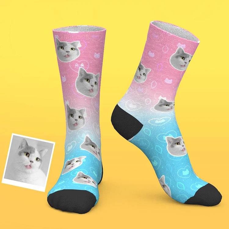 Custom Cat Socks Multi-color Gradient Gifts For Cat Lovers