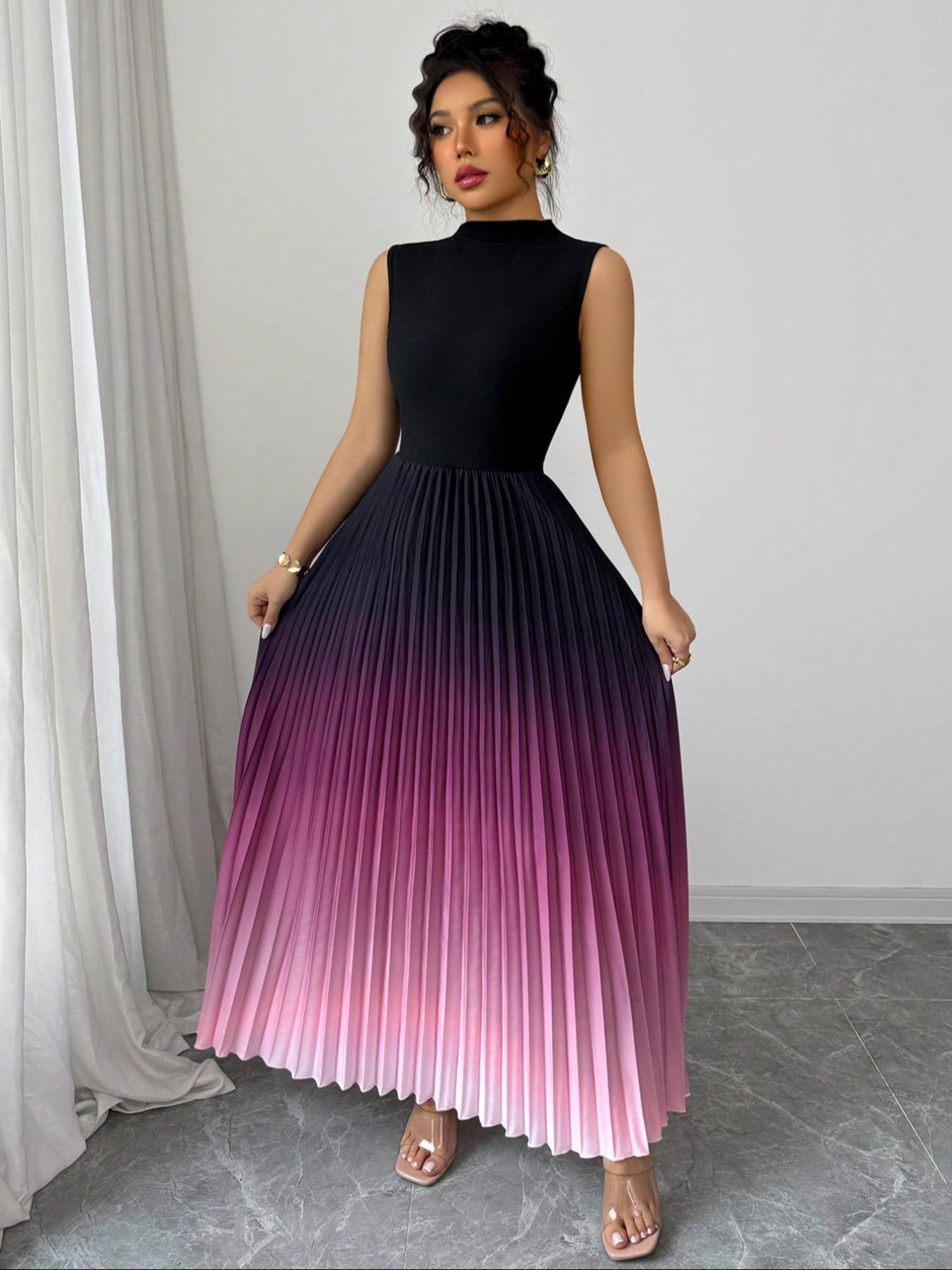 Women's Ombre Print Tank Dress, Elegant Sleeveless Dress for Party, Ladies' Clothes for All Seasons, Formal Dresses, Elegant Classy Flattering