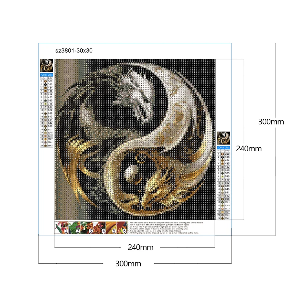 Diamond Painting - Full Round Drill - Yin Yang Dragon(30*30cm)