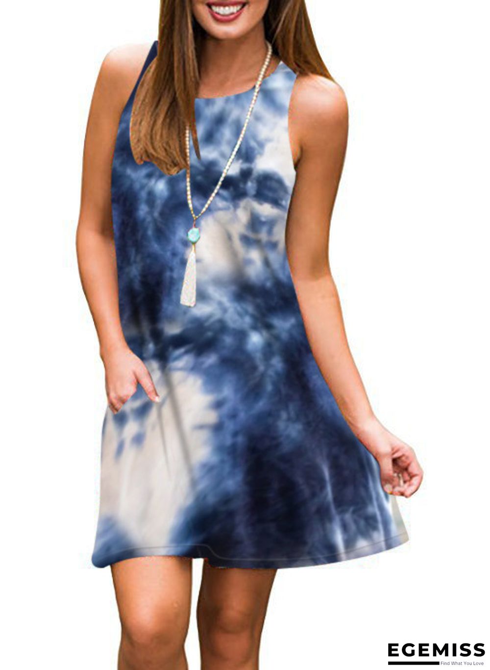 Dress Floral Print Sleeveless Round Neck Loose Dress for Women | EGEMISS
