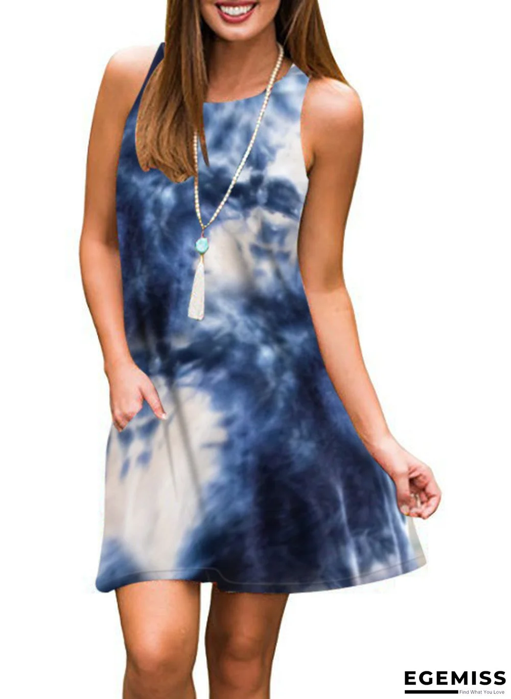 Dress Floral Print Sleeveless Round Neck Loose Dress for Women | EGEMISS