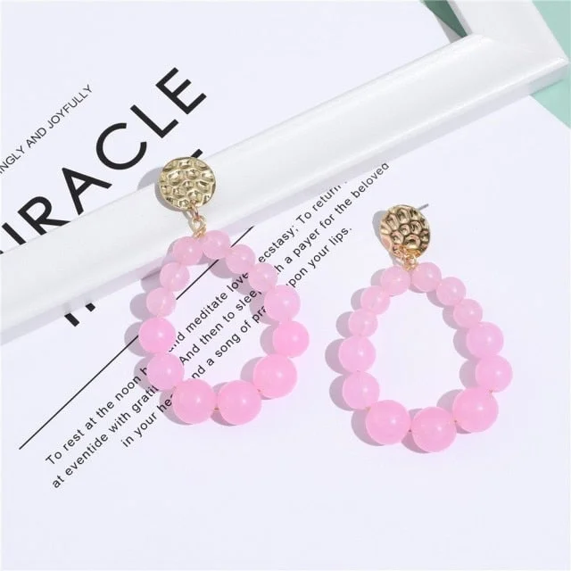 Bohemian Color Bead Hyperbol Earrings For Women 2021 Trend Gradual Acrylic Vintage Hanging Earrings Fashion Female Party Jewelry