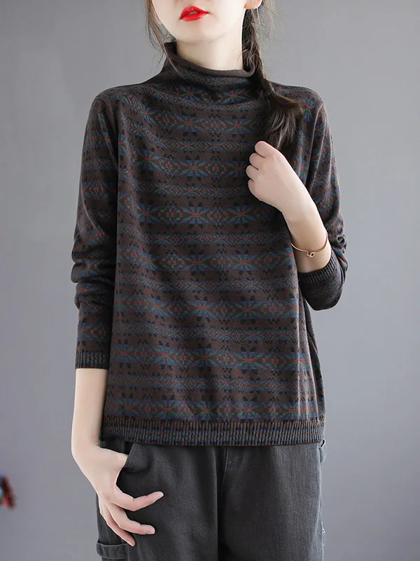 Original Floral High-Neck Knitting Sweater