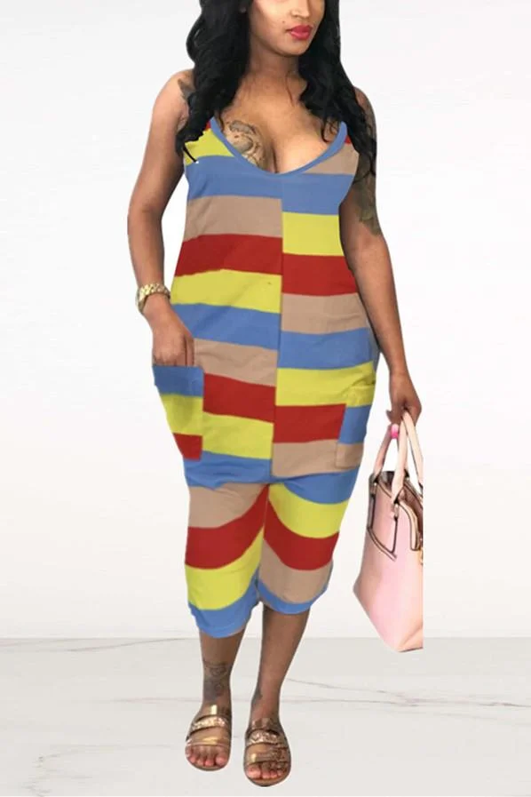 Sexy Color Striped Suspenders Jumpsuit